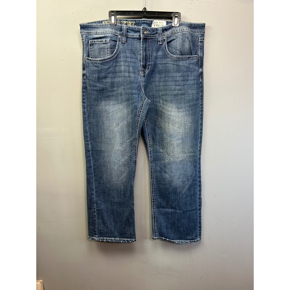 TK Axel Jeans Mens 40x30 Blue Slim Boot Medium Wash Contrast‎ Stitch Flap Pocket